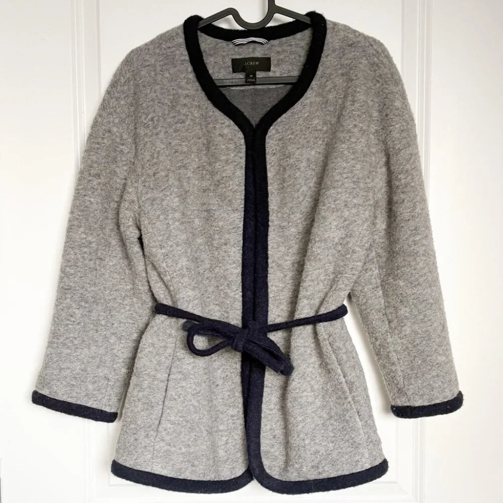J. CREW Wrap Boiled Wool Grey Quiet Luxury Cardigan Jacket - Picture 5 of 8